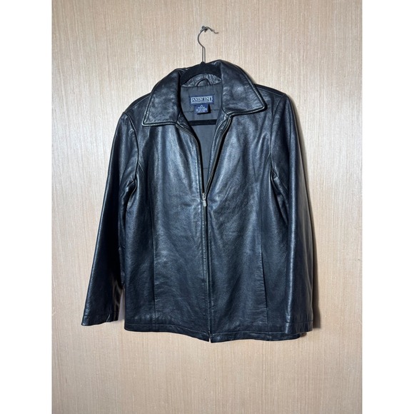 Lands' End Jackets & Blazers - Lands' End Boxy 90's Women's Black‎ Lambskin Leather Full Zip Jacket Coat